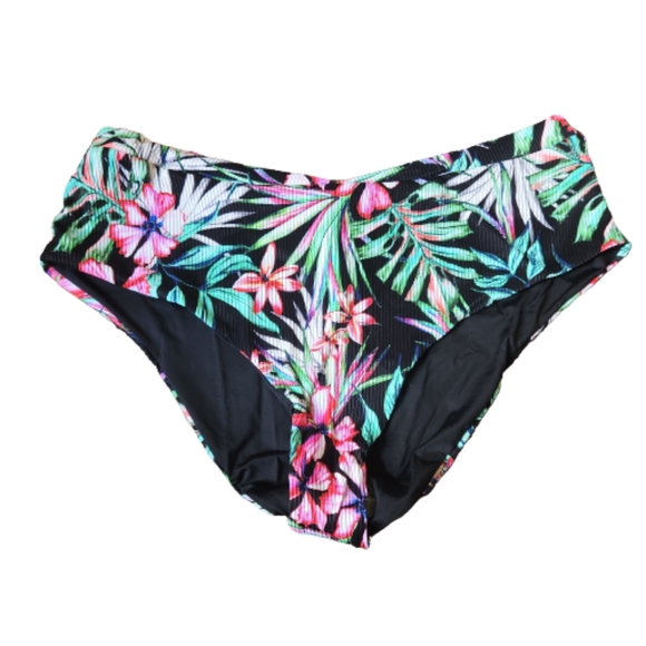SEXY ☆ BLACK TROPICAL PRINT ☆ ZIP FRONT ☆ CAGED RIBBED BIKINI ☆ NWT - Picture 9 of 12